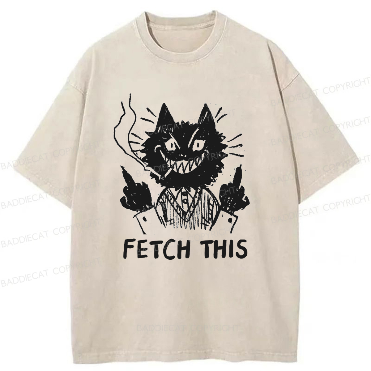 Baddiecat Fetch This Cat Washed T-Shirt