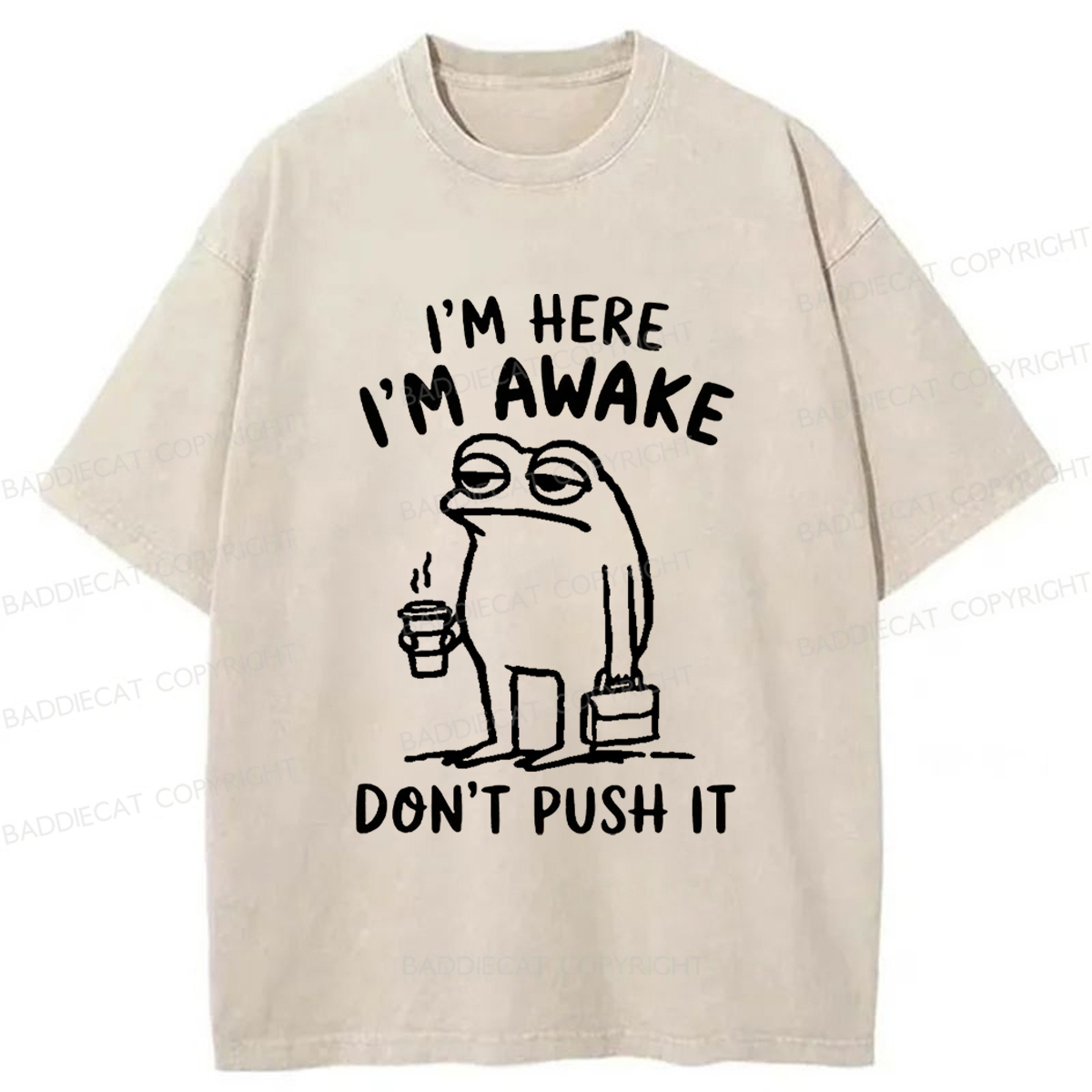 Baddiecat Sleep-deprived Frog Washed T-shirt