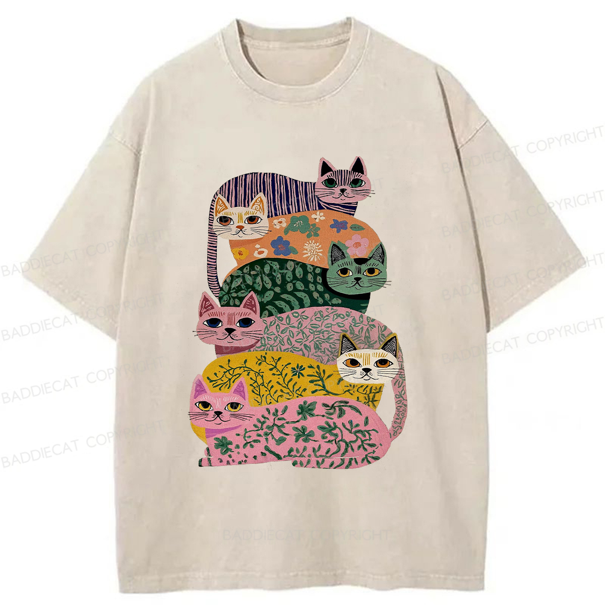 Baddiecat Patterned Cat Washed T-shirt