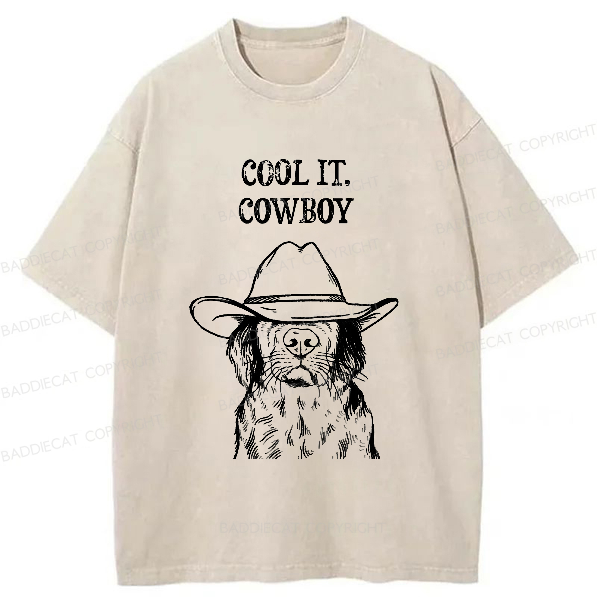 Baddiecat Cool Cowboy Dog Washed T-shirt