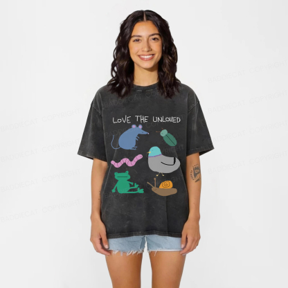 Baddiecat Love The Unloved Funny Animal Washed T-shirt