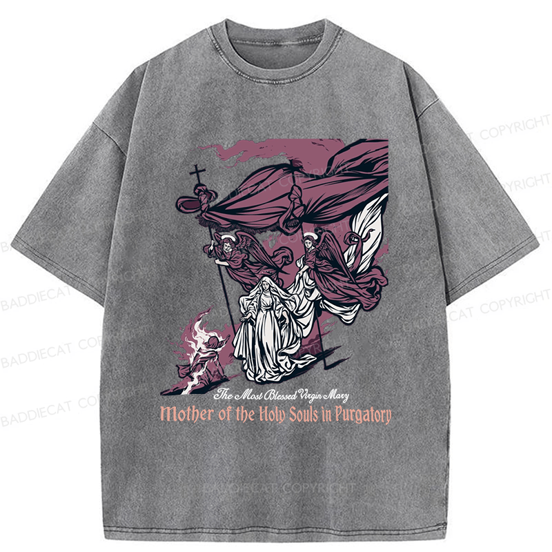 Baddiecat Blessed Mother Of The Souls In Purgatory Washed T-shirt