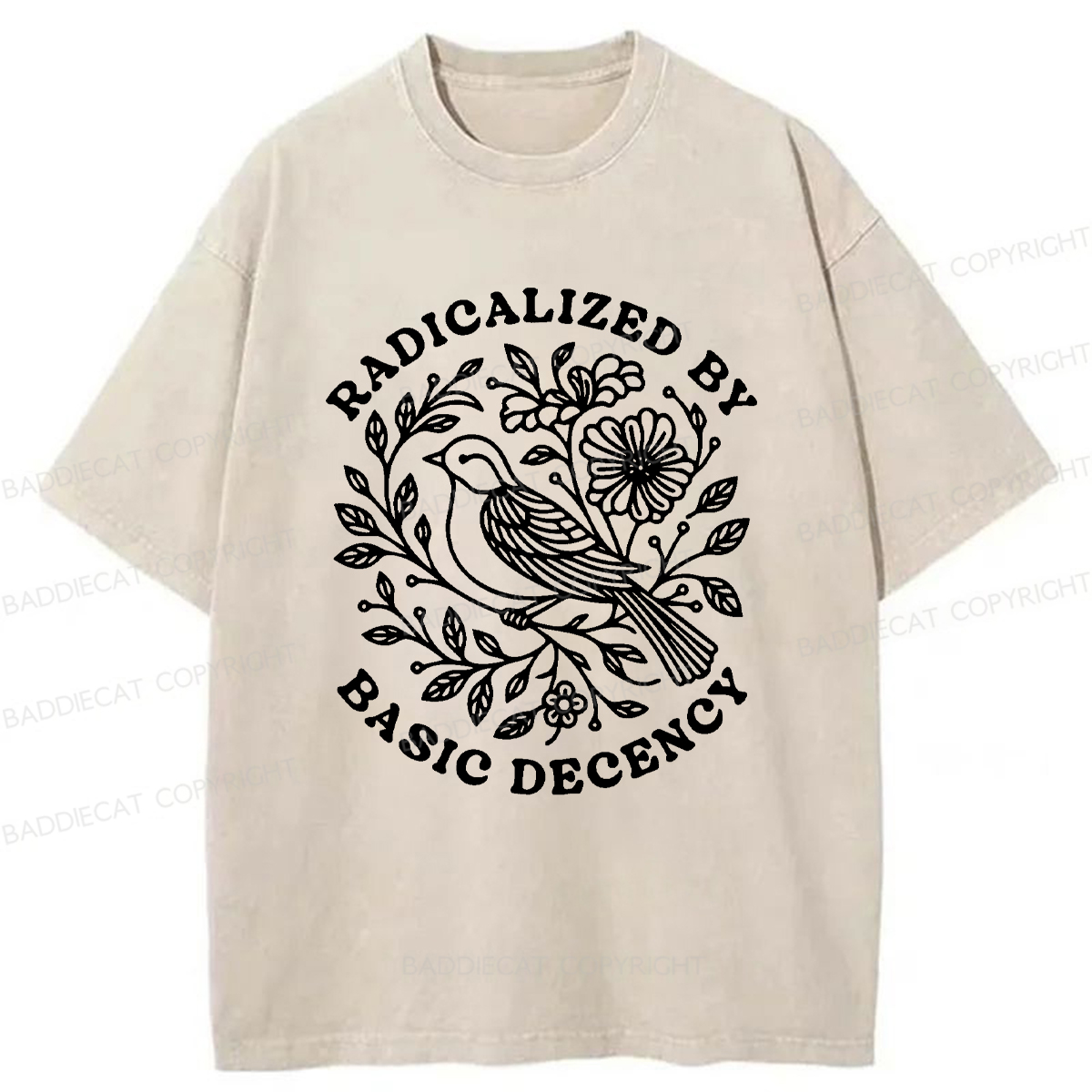 Baddiecat Radicalized By Basic Decency Washed T-shirt