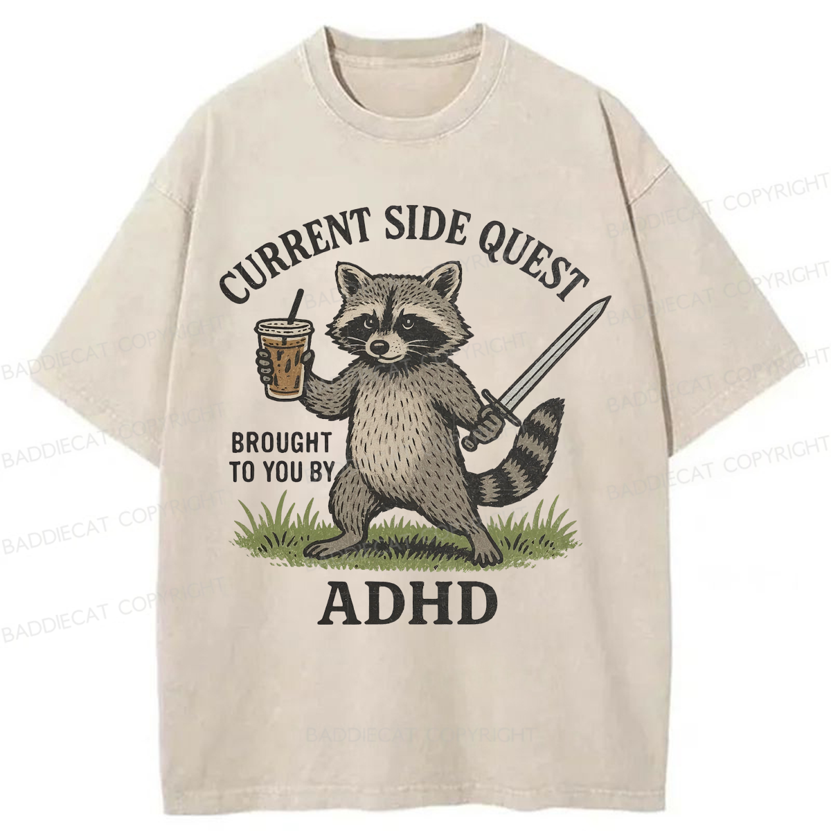 Baddiecat ADHD Raccoon Washed T-shirt