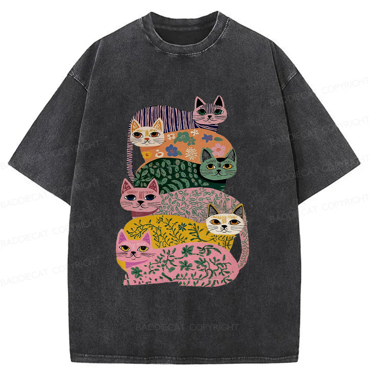 Baddiecat Patterned Cat Washed T-shirt