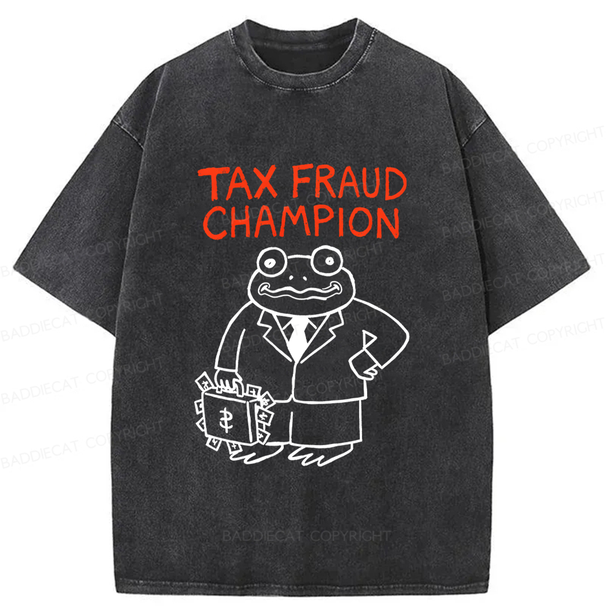 Baddiecat Tax Fraud Frog Washed T-shirt