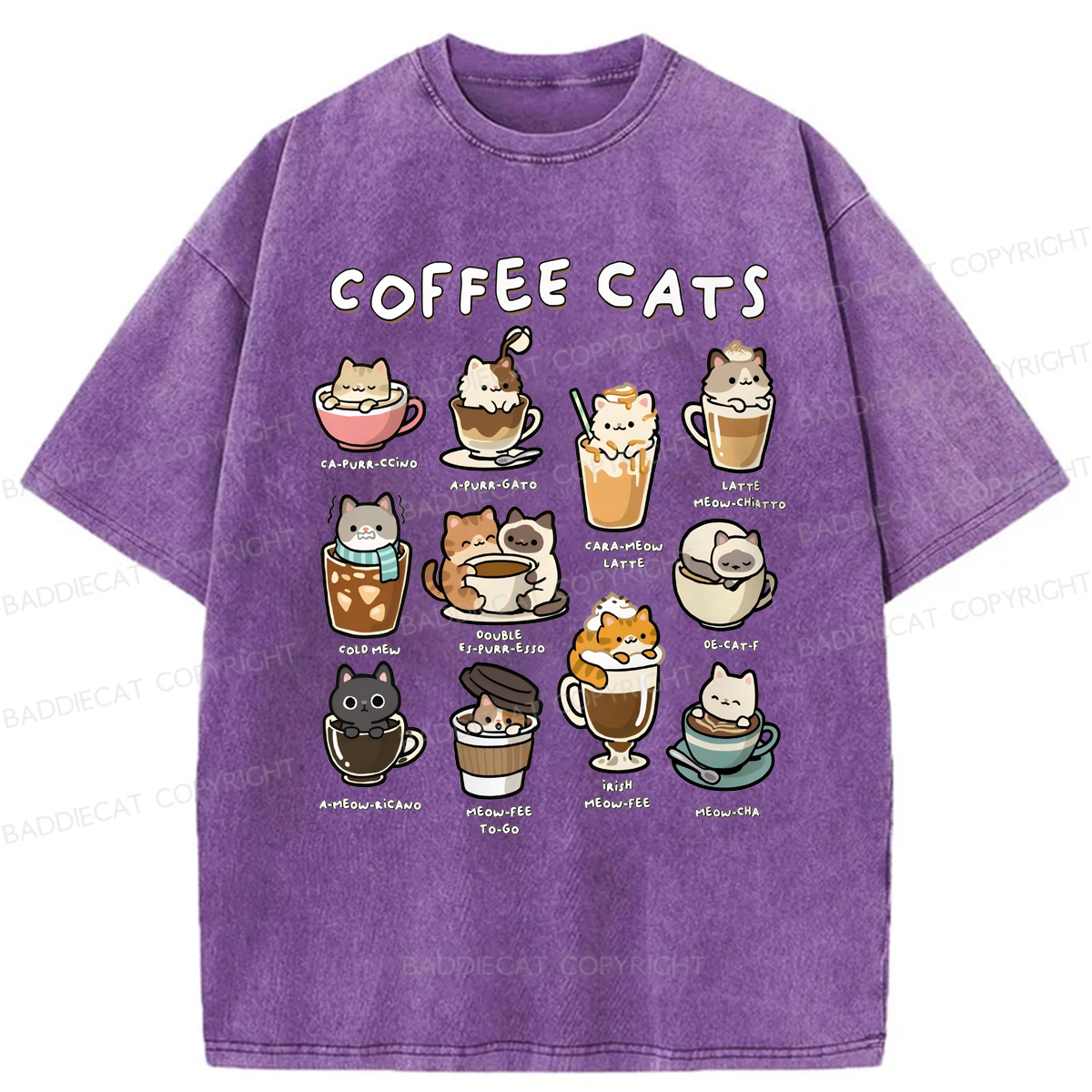 Baddiecat Coffee Cats Washed T-shirt