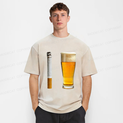 Baddiecat Beer and Cigarette Funny Washed T-shirt