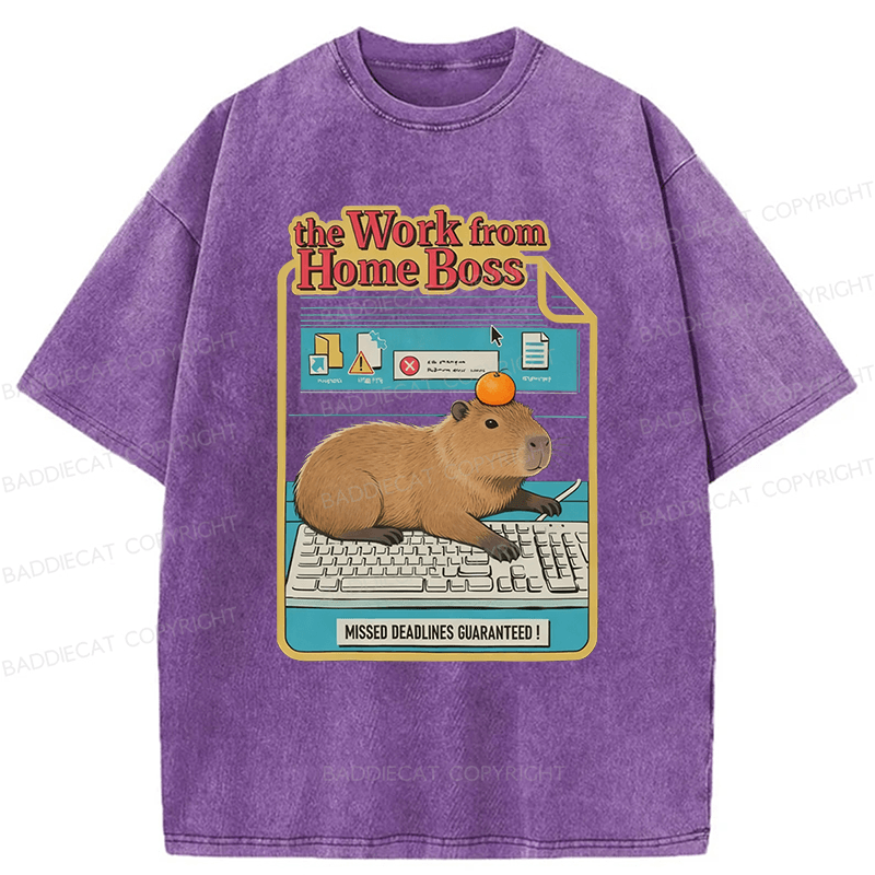 Baddiecat Capybara Funny Washed T-shirt