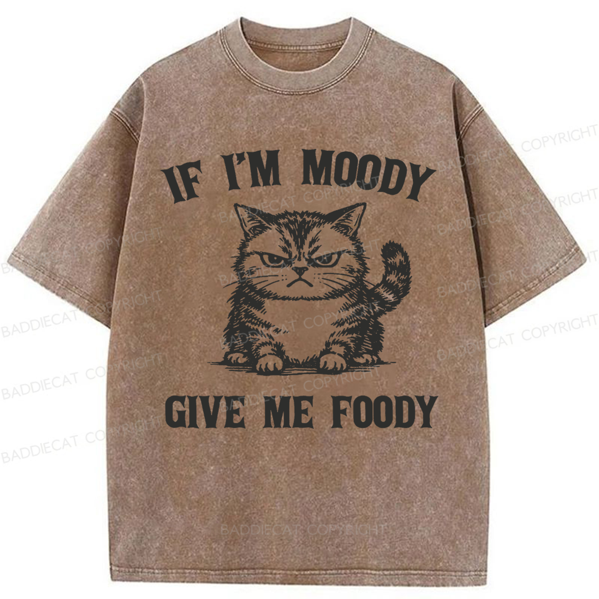 Baddiecat Funny If I'm Moody Give Me Foody Washed T-shirt