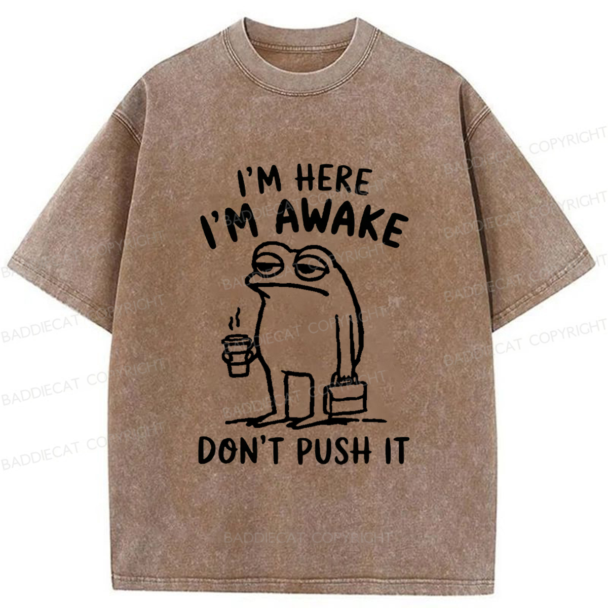 Baddiecat Sleep-deprived Frog Washed T-shirt