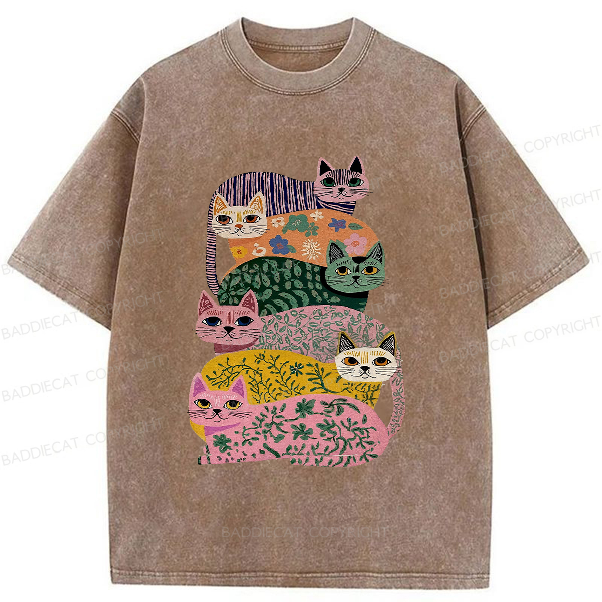 Baddiecat Patterned Cat Washed T-shirt
