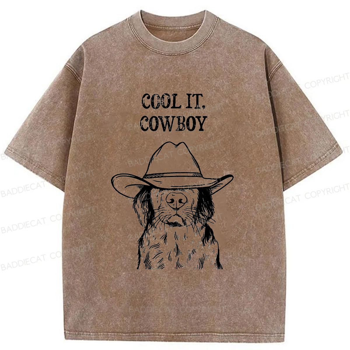 Baddiecat Cool Cowboy Dog Washed T-shirt