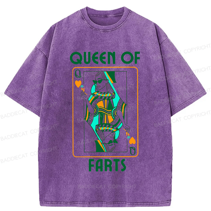 Baddiecat Queen Of Farts Funny Washed T-shirt