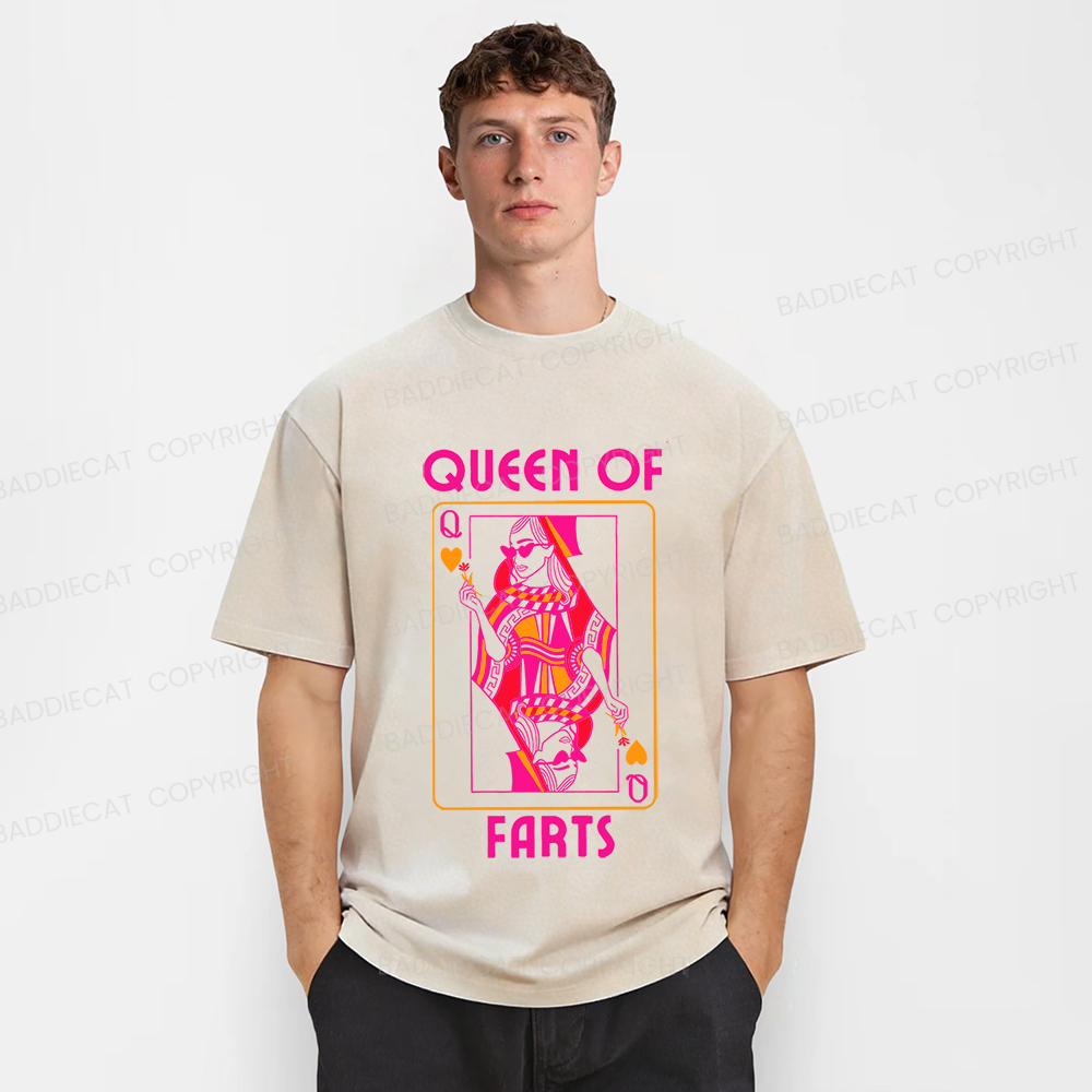 Baddiecat Queen Of Farts Funny Washed T-shirt