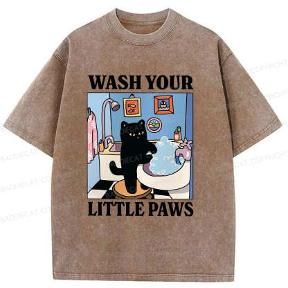 Baddiecat Cleaning Black Cat Washed T-shirt
