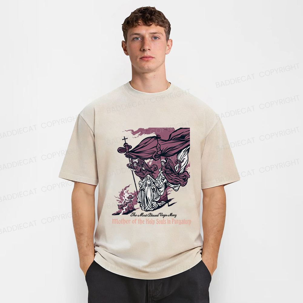 Baddiecat Blessed Mother Of The Souls In Purgatory Washed T-shirt