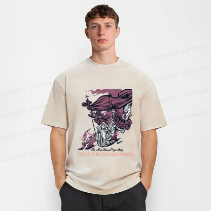 Baddiecat Blessed Mother Of The Souls In Purgatory Washed T-shirt