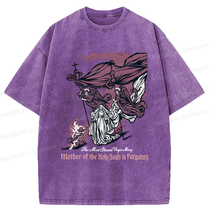 Baddiecat Blessed Mother Of The Souls In Purgatory Washed T-shirt