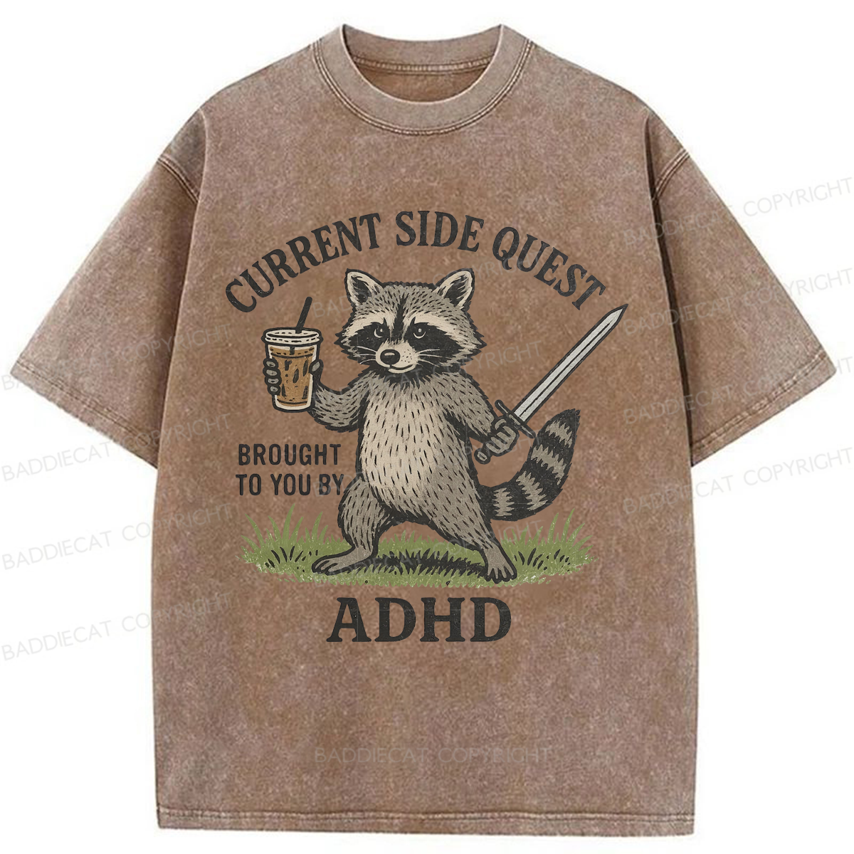 Baddiecat ADHD Raccoon Washed T-shirt