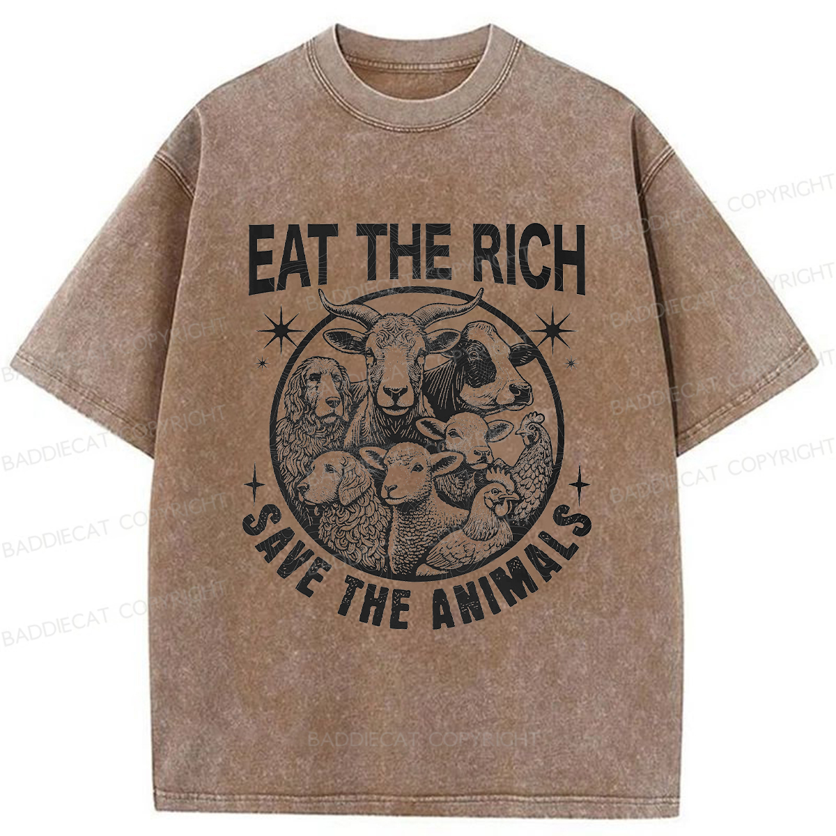 Baddiecat Save Animals Washed T-shirt