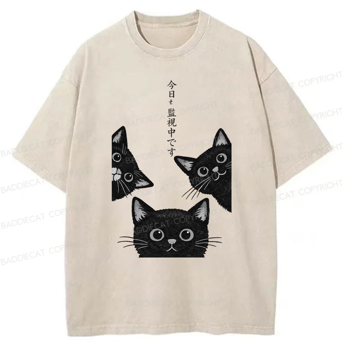 Baddiecat Japanese The Cat Is Watching Today Washed T-shirt