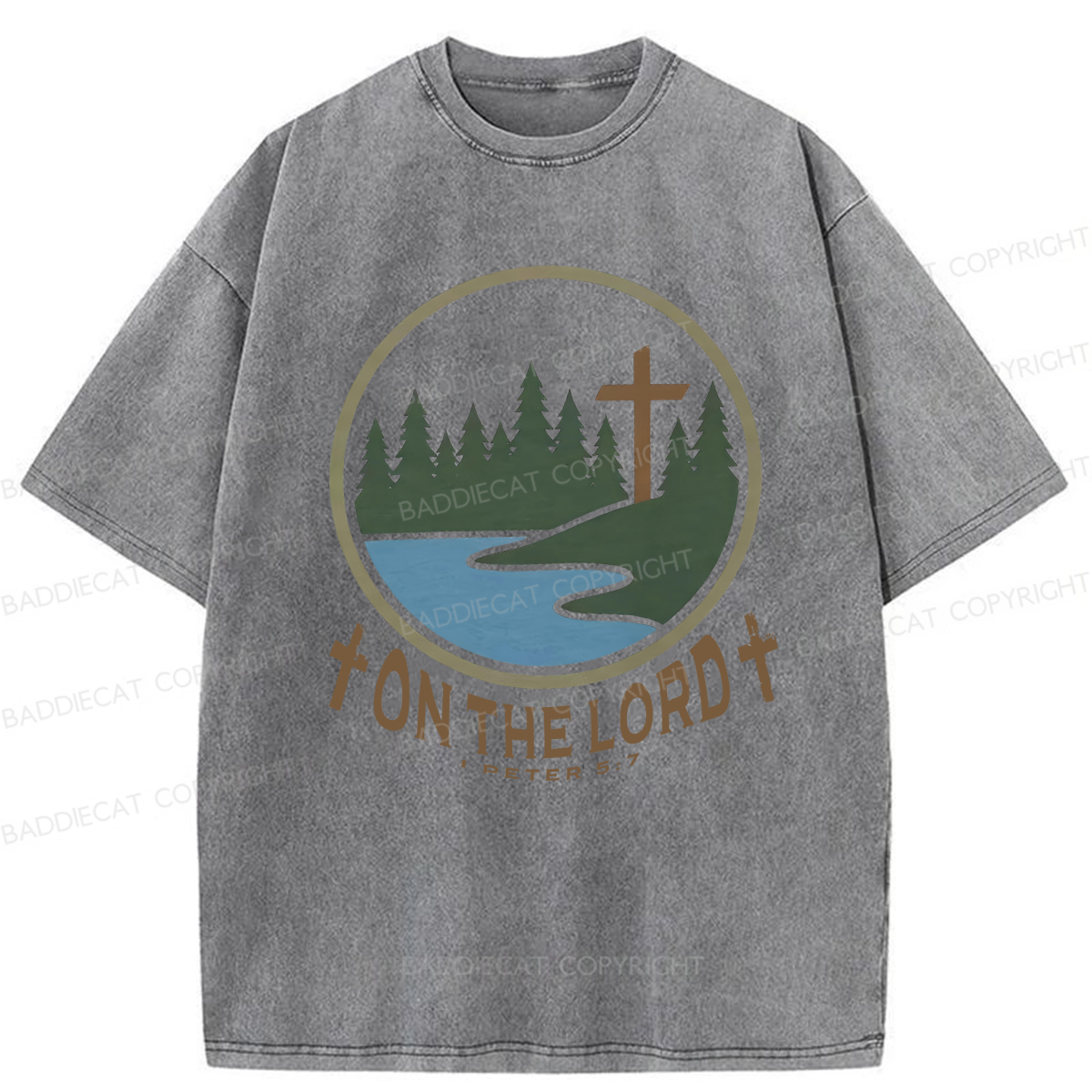 Baddiecat Christian Camping On The Lord Washed T-shirt