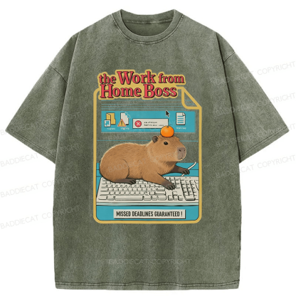 Baddiecat Capybara Funny Washed T-shirt