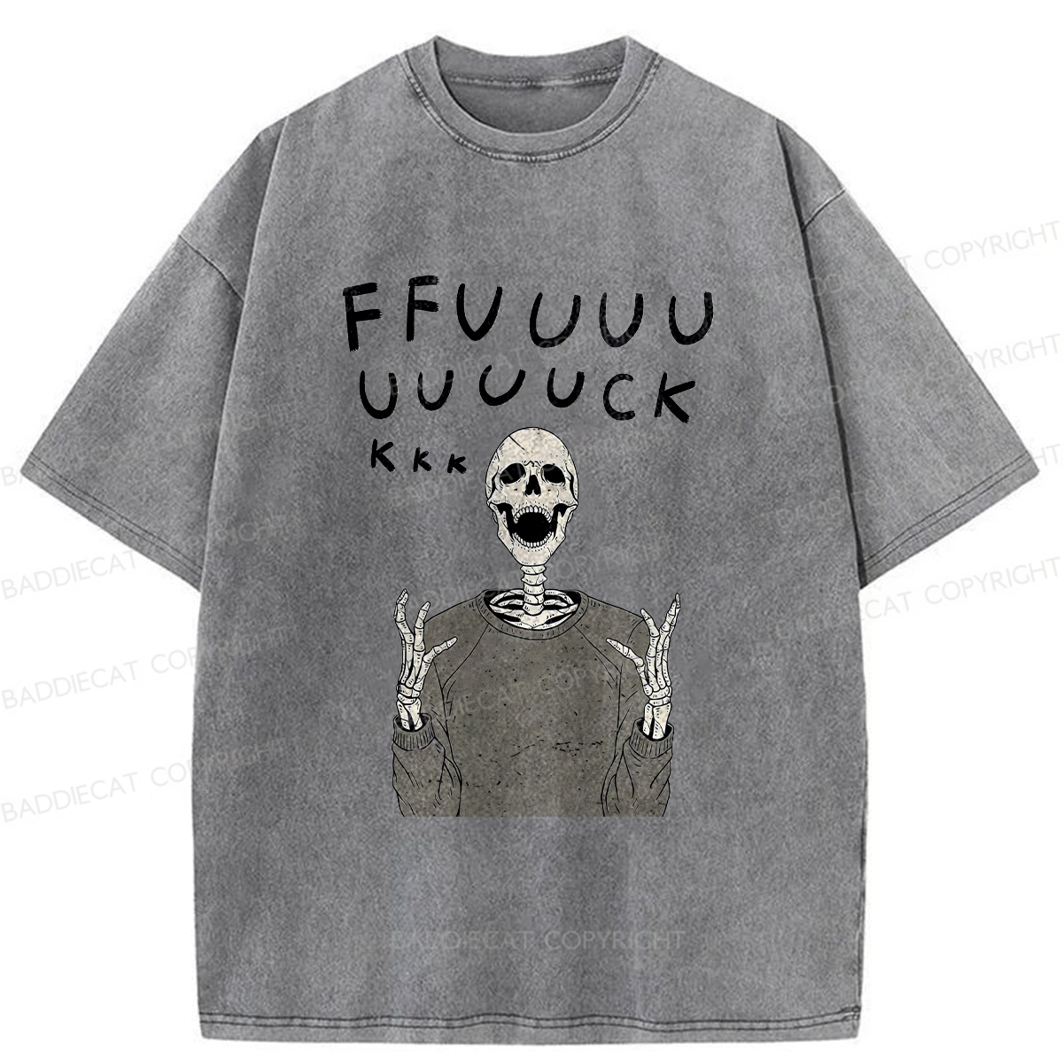 Baddiecat Complaining Skull Washed T-shirt
