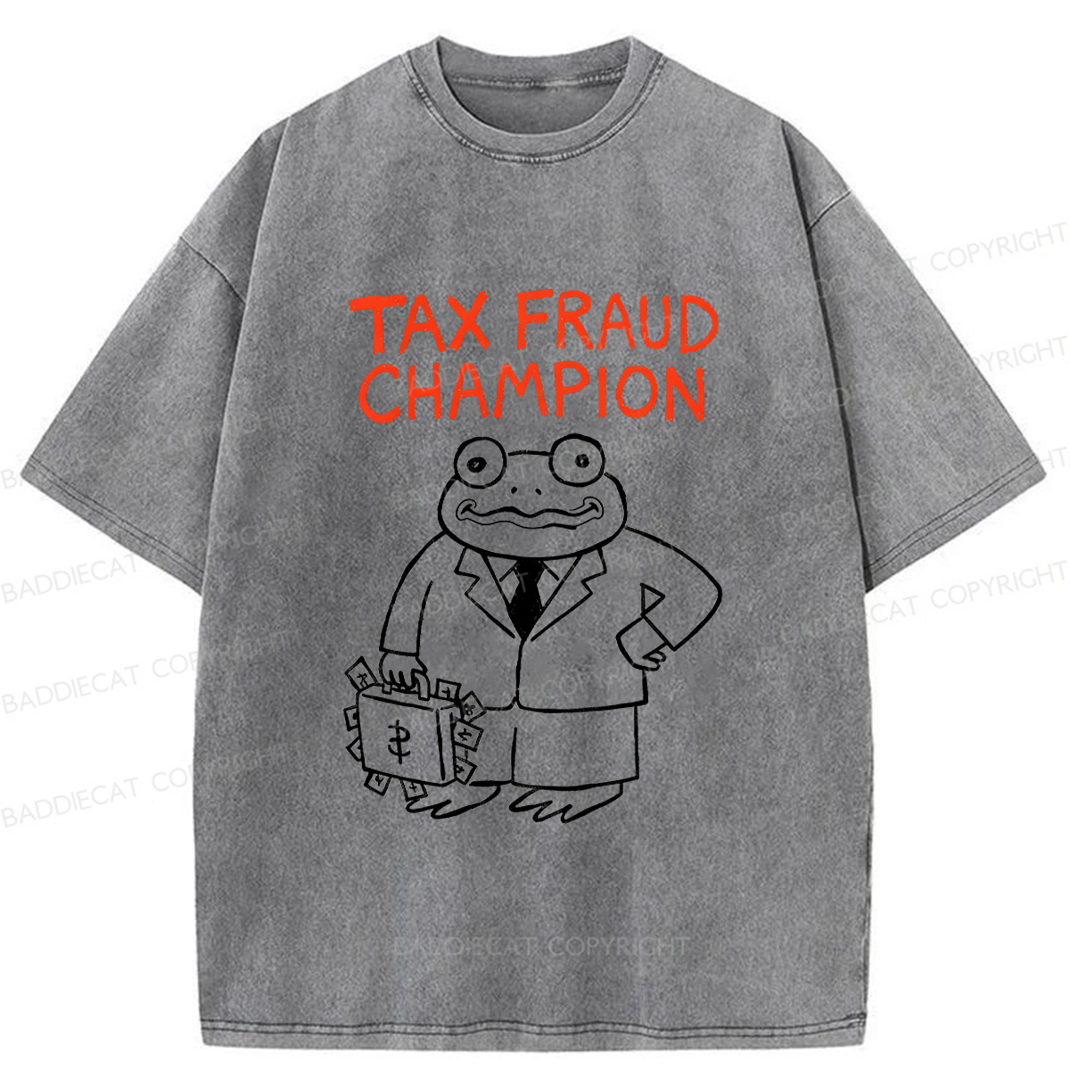 Baddiecat Tax Fraud Frog Washed T-shirt