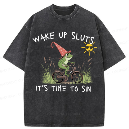 Baddiecat Wake Up Sluts It's Time To Sin Washed T-shirt