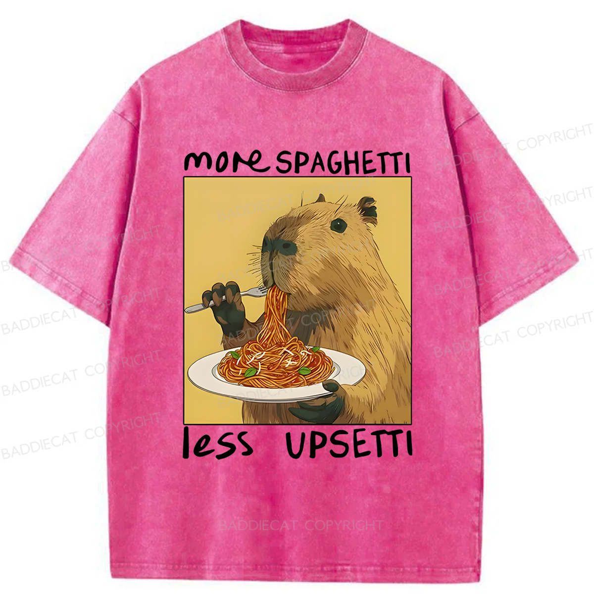 Baddiecat Capybara Eating Pasta Washed T-shirt