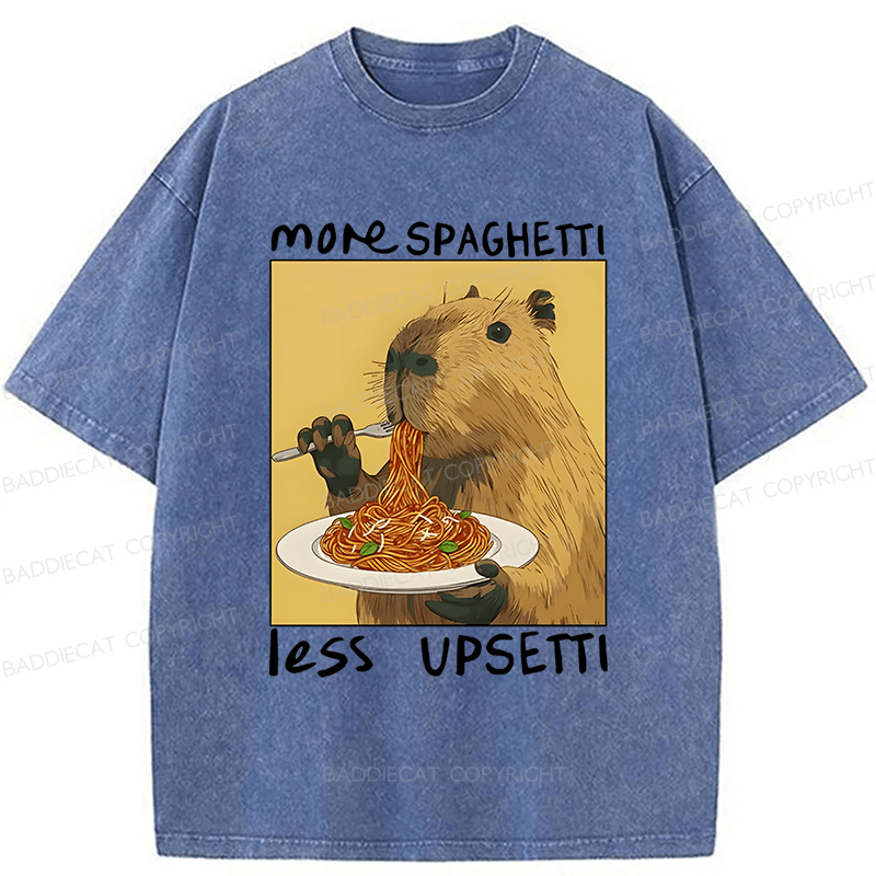 Baddiecat Capybara Eating Pasta Washed T-shirt