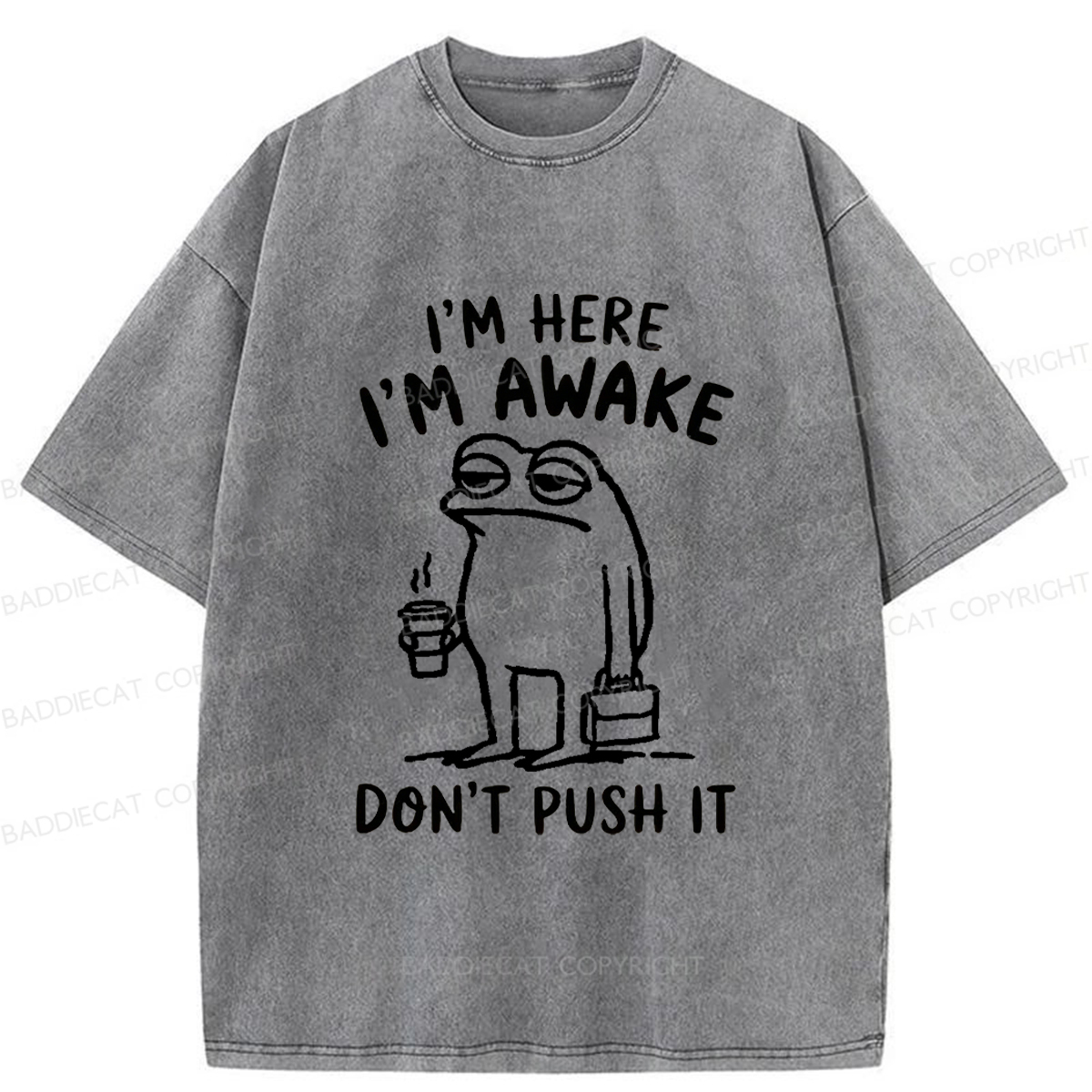 Baddiecat Sleep-deprived Frog Washed T-shirt