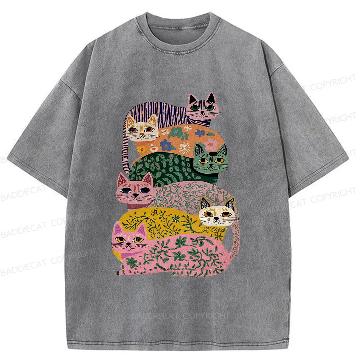 Baddiecat Patterned Cat Washed T-shirt