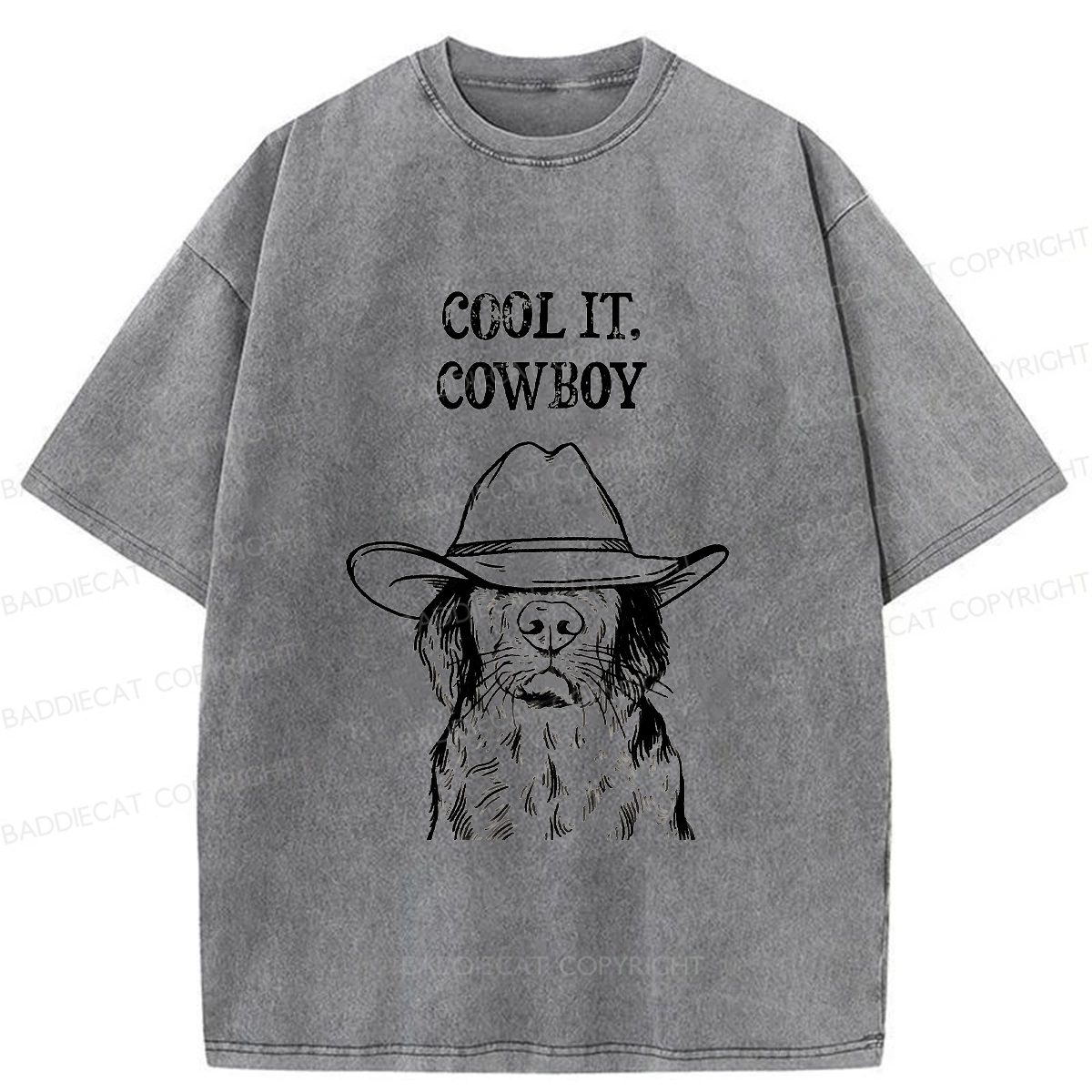 Baddiecat Cool Cowboy Dog Washed T-shirt