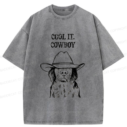Baddiecat Cool Cowboy Dog Washed T-shirt