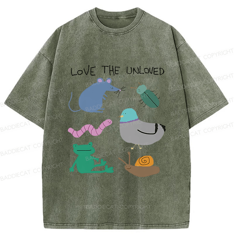 Baddiecat Love The Unloved Funny Animal Washed T-shirt