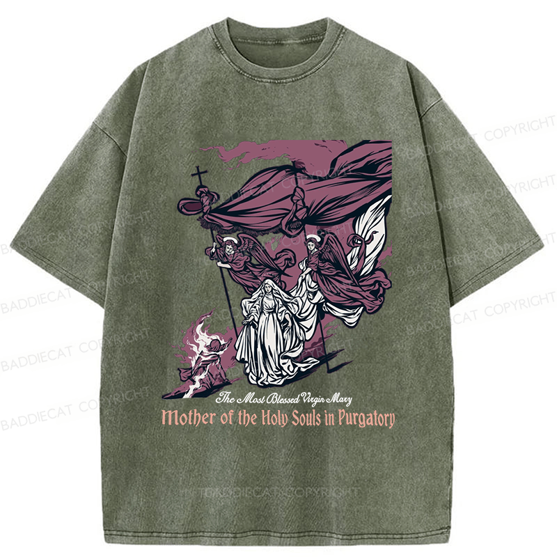 Baddiecat Blessed Mother Of The Souls In Purgatory Washed T-shirt