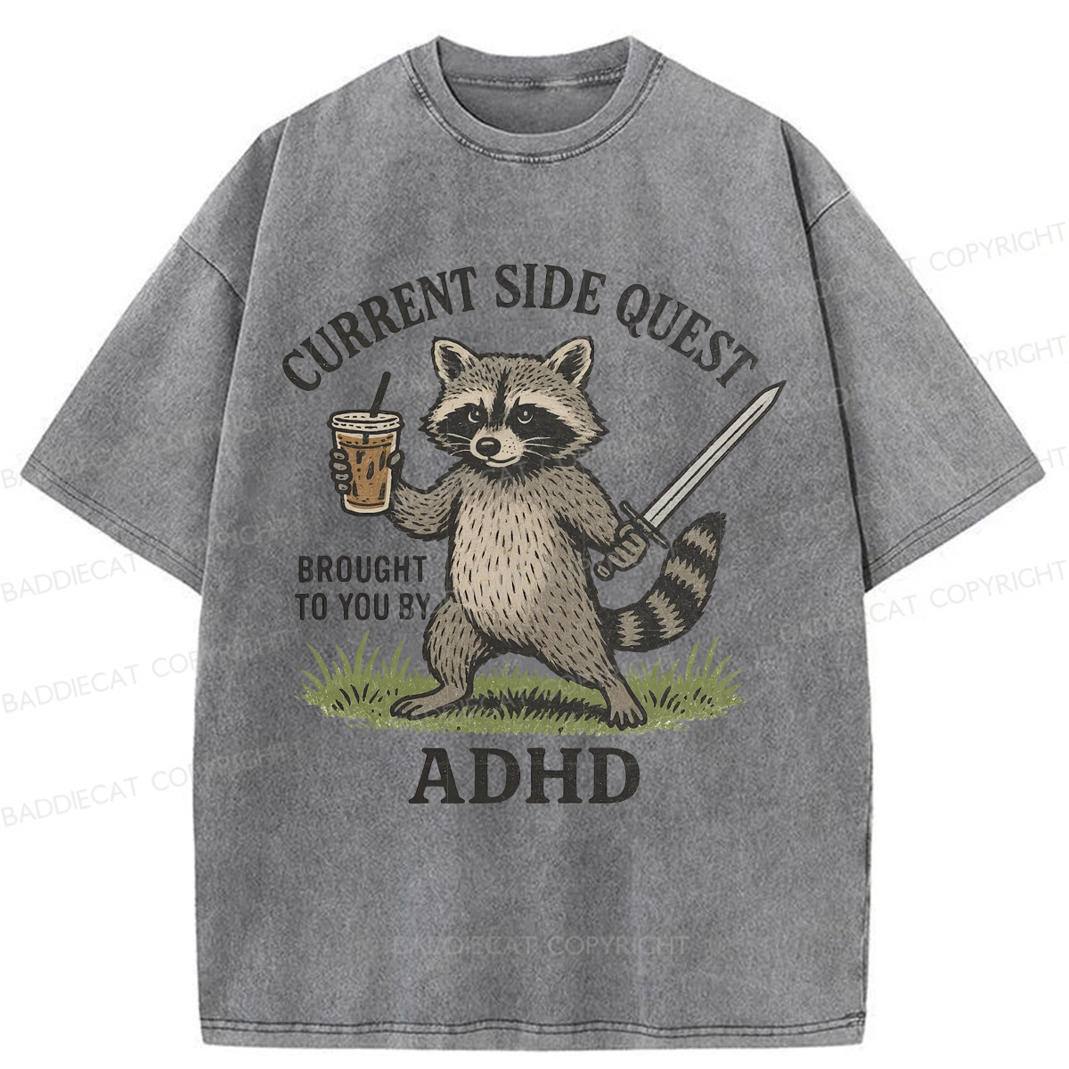 Baddiecat ADHD Raccoon Washed T-shirt