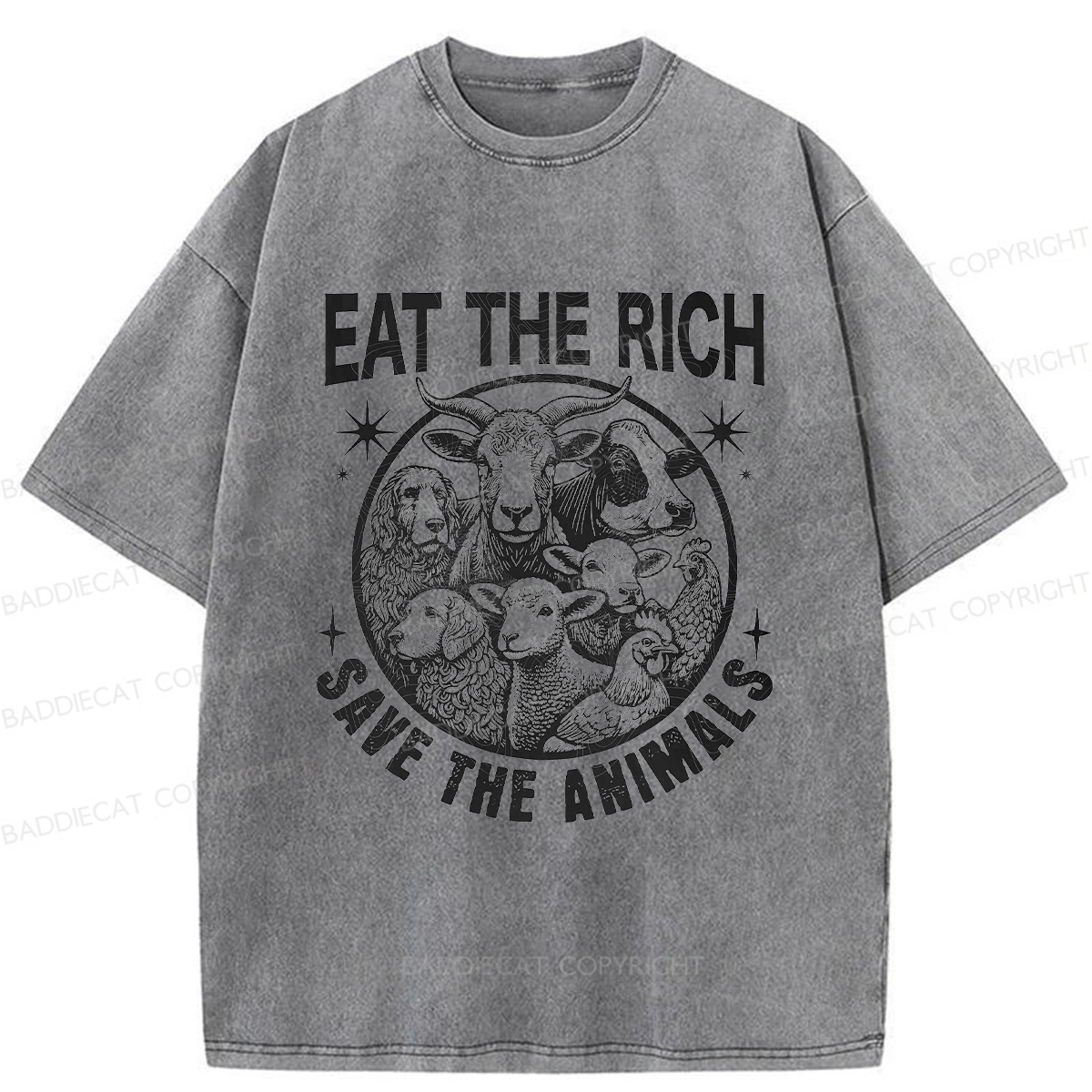 Baddiecat Save Animals Washed T-shirt