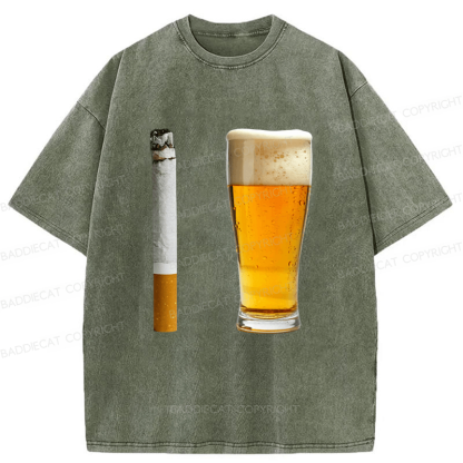 Baddiecat Beer and Cigarette Funny Washed T-shirt