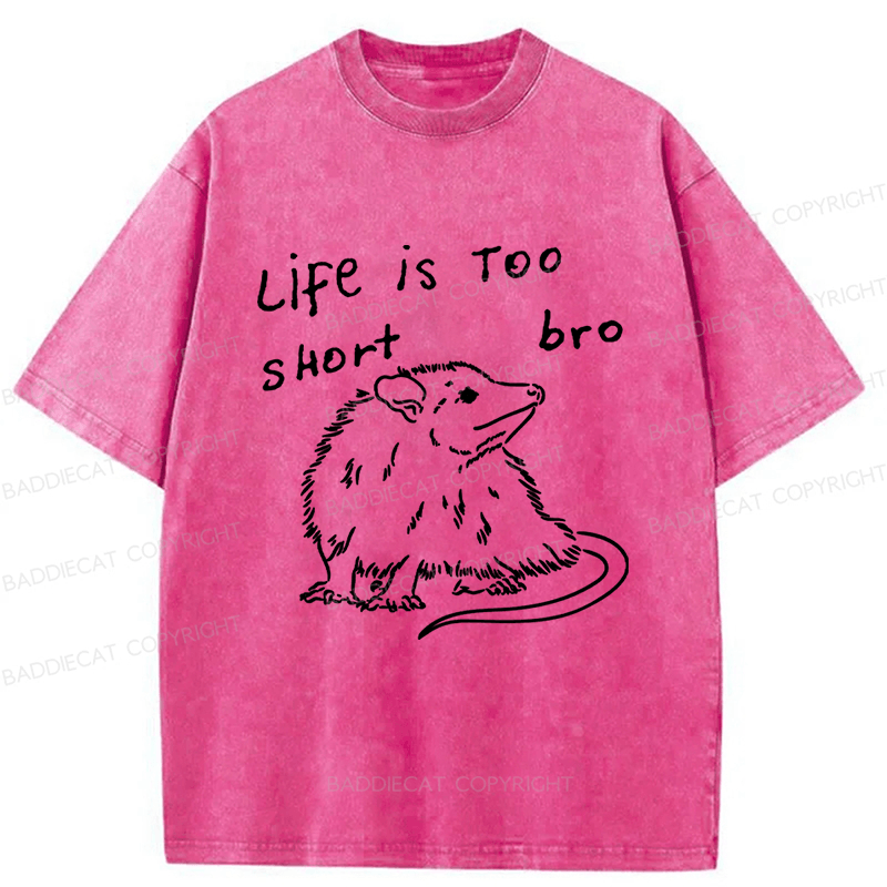 Baddiecat Mouse Life Is Too Short Bro Washed T-shirt