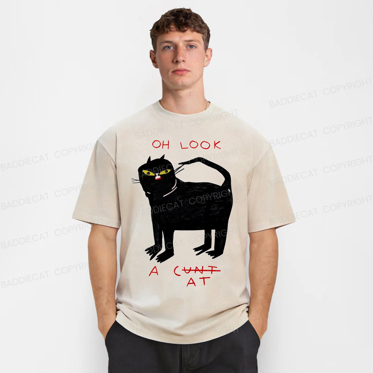 Baddiecat Funny Cat Washed T-shirt