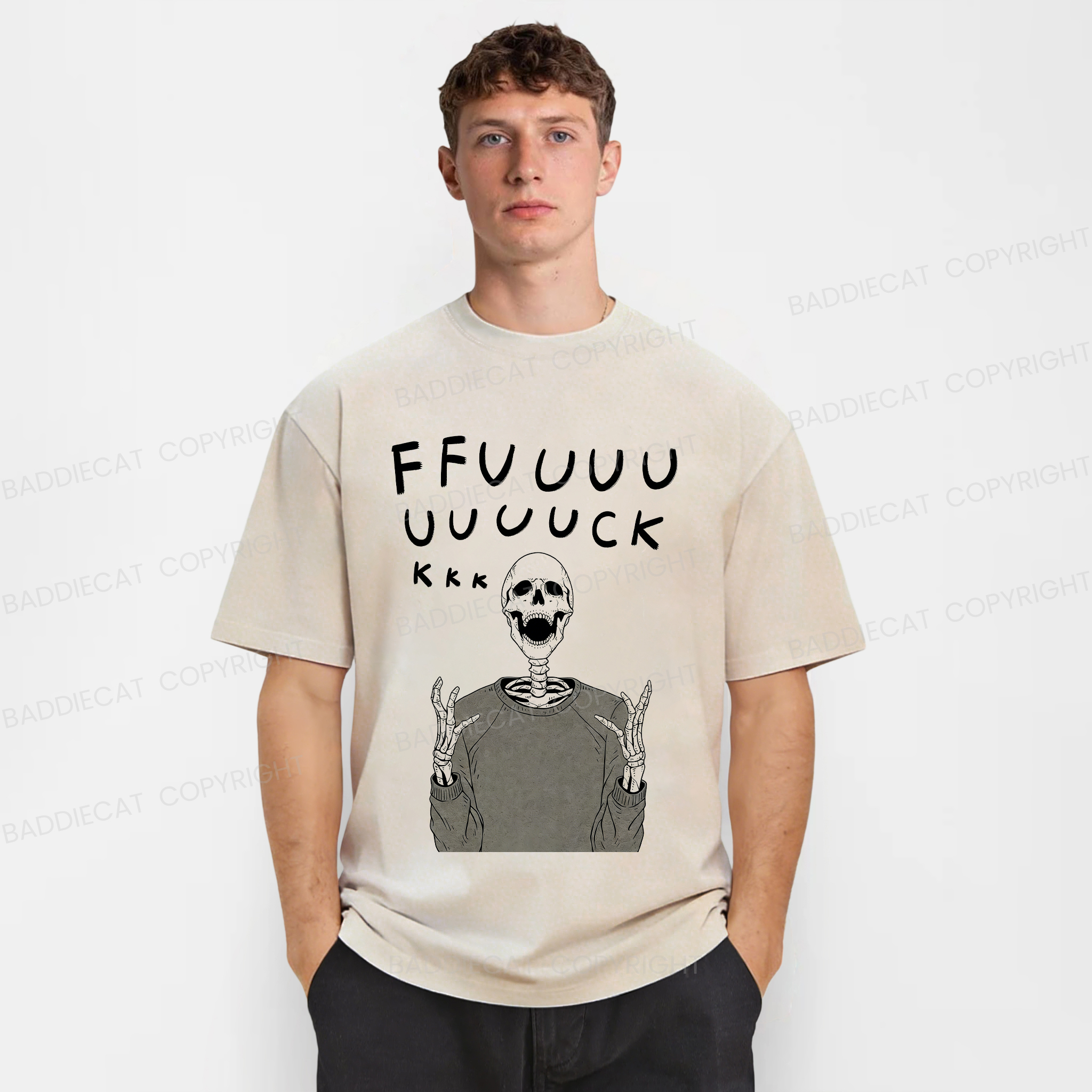 Baddiecat Complaining Skull Washed T-shirt
