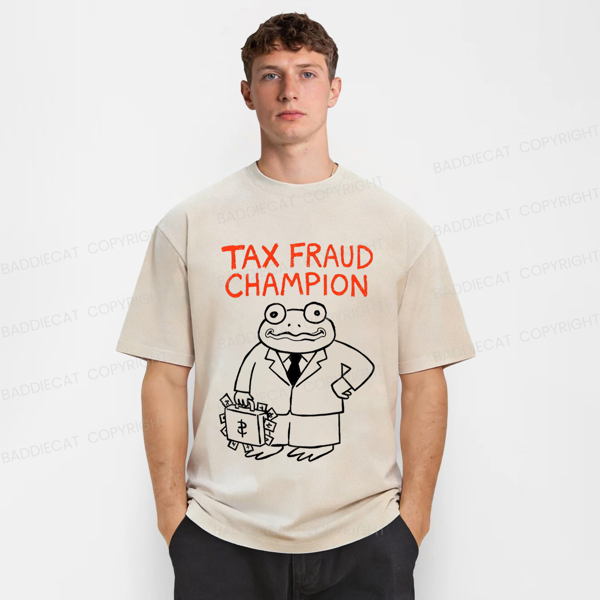 Baddiecat Tax Fraud Frog Washed T-shirt