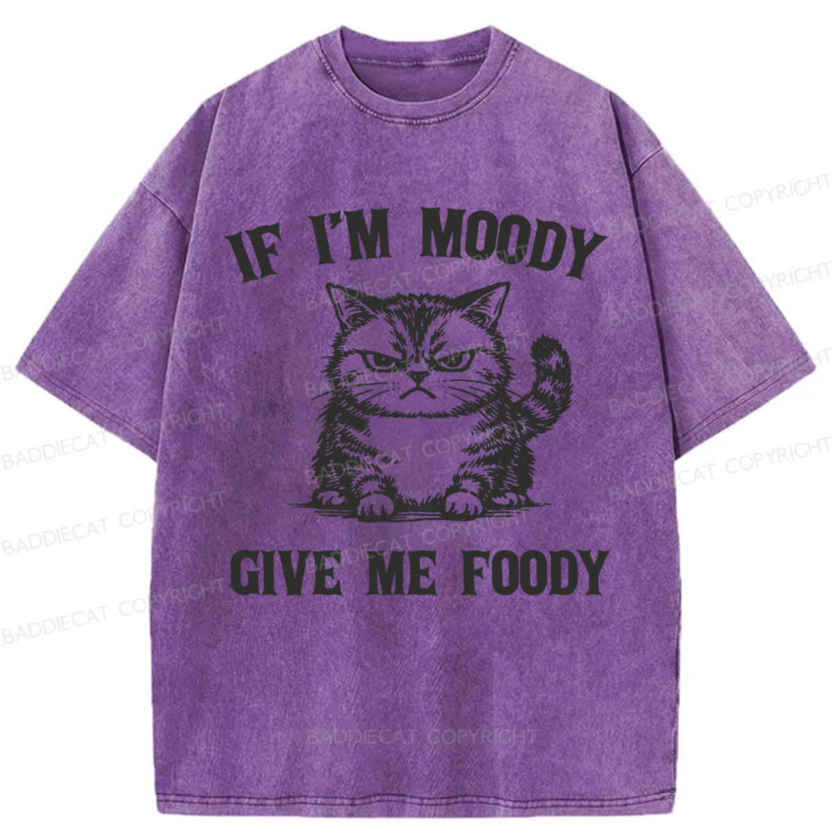 Baddiecat Funny If I'm Moody Give Me Foody Washed T-shirt