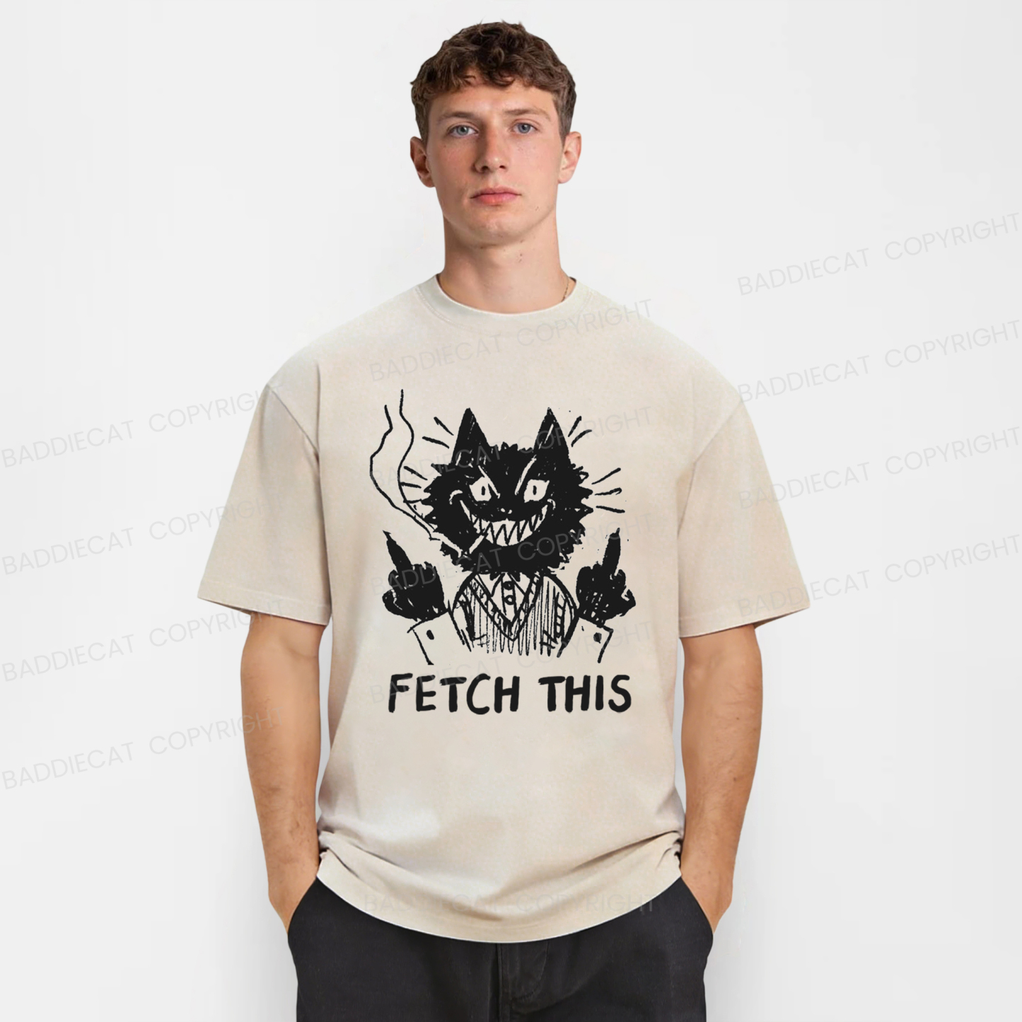 Baddiecat Fetch This Cat Washed T-Shirt