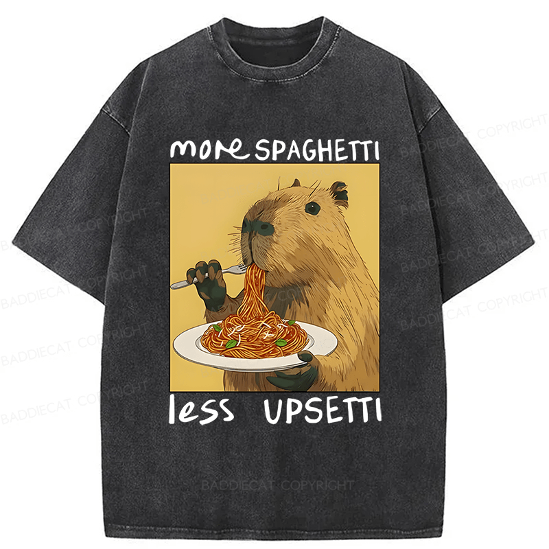 Baddiecat Capybara Eating Pasta Washed T-shirt