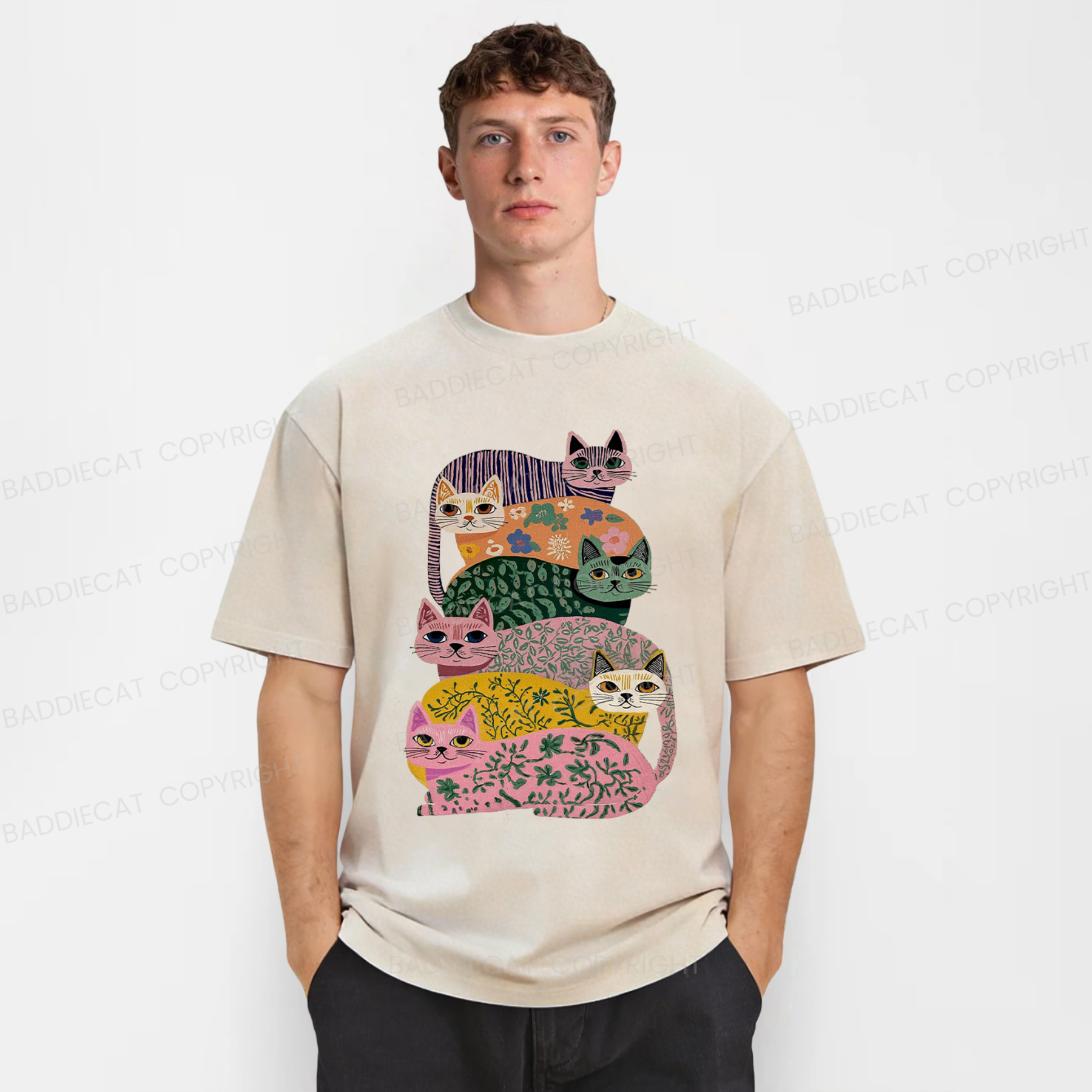 Baddiecat Patterned Cat Washed T-shirt